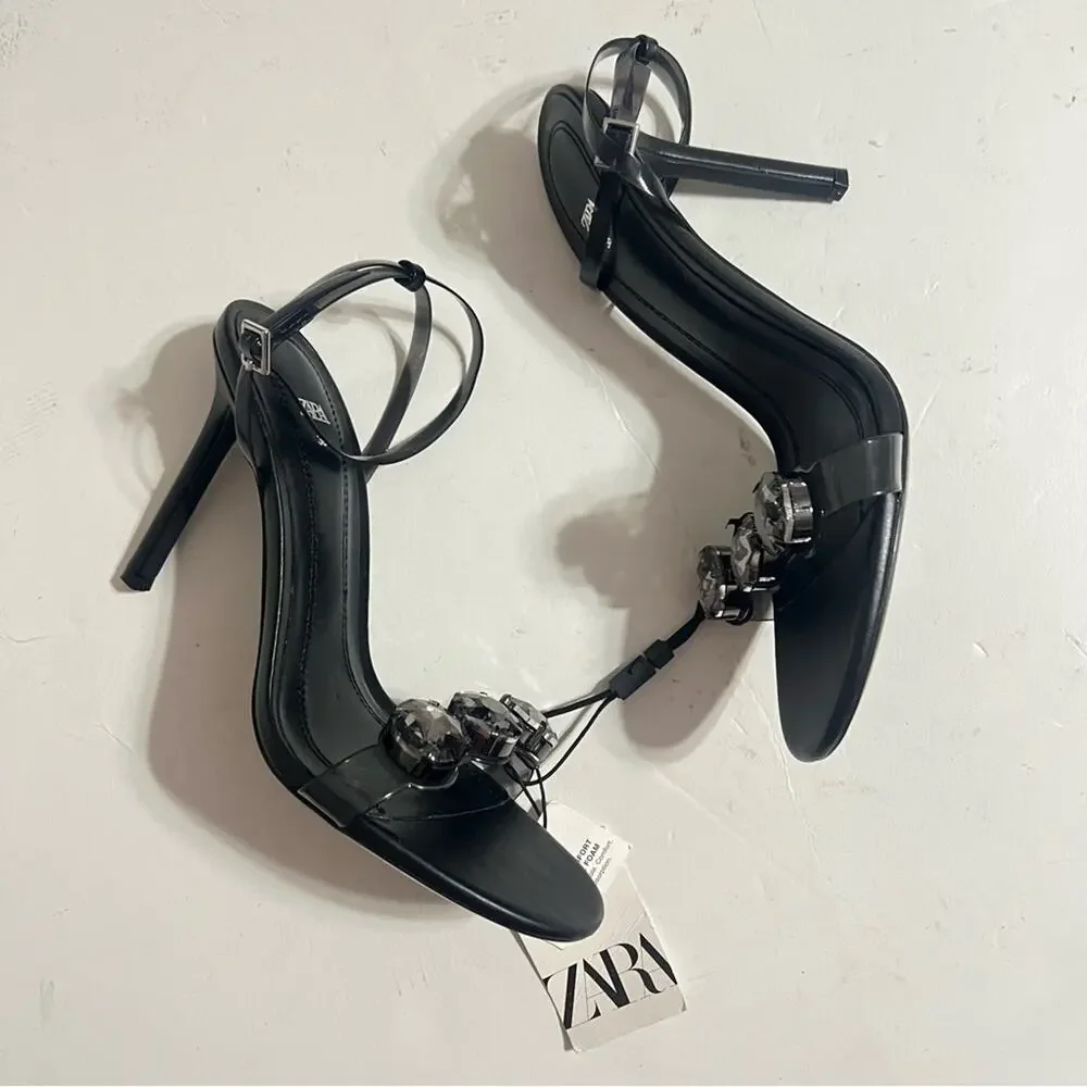 Zara EMBELLISHED VINYL HEELED SANDALS - Picture 13 of 16